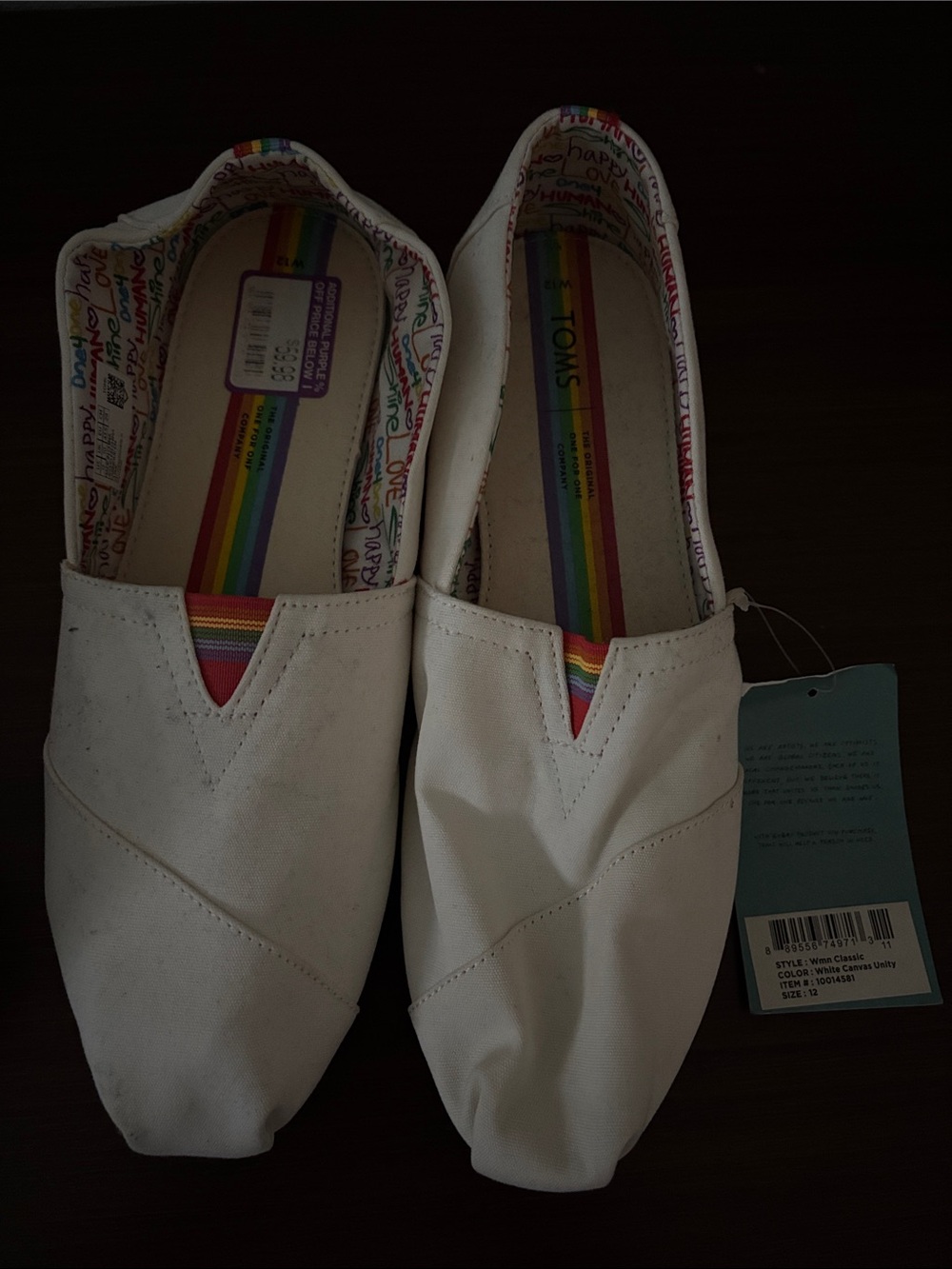 Toms White Canvas Slip-On with Rainbow Accent